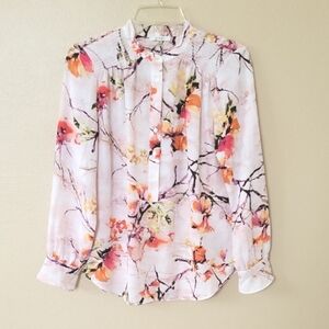 Sioni Womens Pink Floral Button Down Blouse - Size Medium